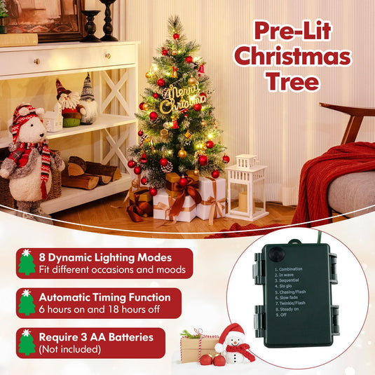 Goplus 3ft Pre-Lit Mini Tabletop Christmas Tree with 20 Warm White LED Lights, 8 Modes, Timer, 81 PVC & Pine Needles