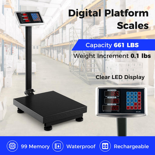 Goplus 660 LBS Digital Platform Scale, Commercial Electronic Postal Scale with LB/KG Price Calculator