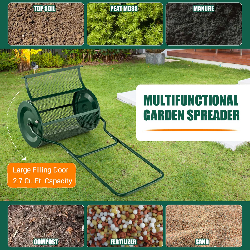 Load image into Gallery viewer, Goplus 27&quot; Compost Spreader, Peat Moss Spreader, Heavy Duty Metal Mesh Lawn Roller

