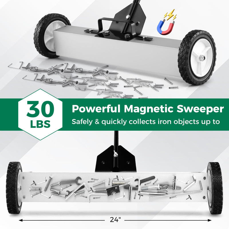 Load image into Gallery viewer, Goplus 24-Inch Magnetic Sweeper with Wheels, 30 LBS Telescoping Rolling Pickup Sweeper with Adjustable Handle
