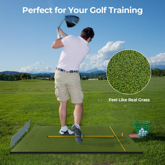 Goplus Golf Mat, 5x3ft/5x4ft Golf Hitting Mat 20/25/27/32mm Thick w/2 Alignment Sticks & 2 Golf Tees