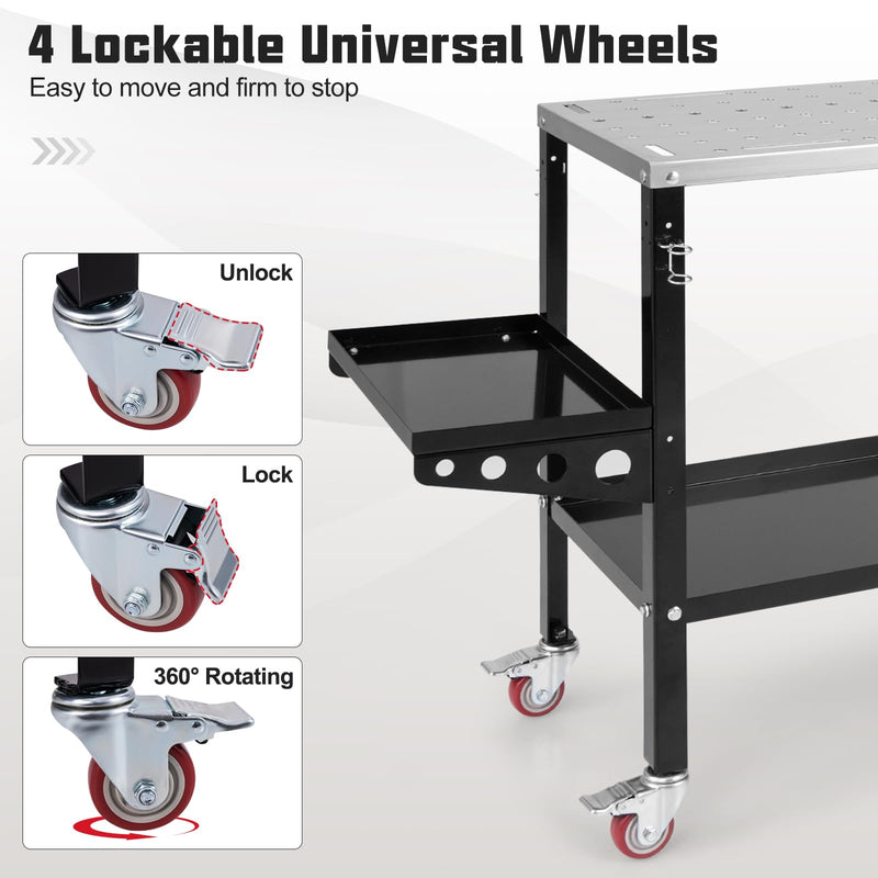 Load image into Gallery viewer, Goplus 36” x 18” Rolling Welding Table, 1200 lbs Welding Workbench on Wheels w/Tool Rack &amp; Tray
