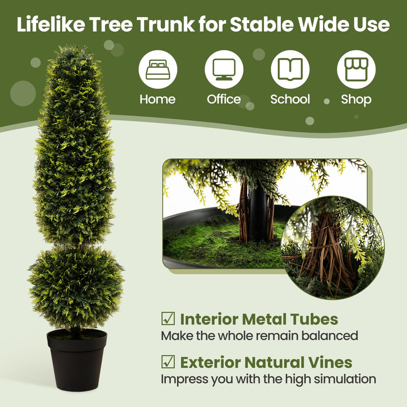 Load image into Gallery viewer, Goplus 4FT Artificial Boxwood Topiary Tree, Faux Potted Plants with Natural Vines
