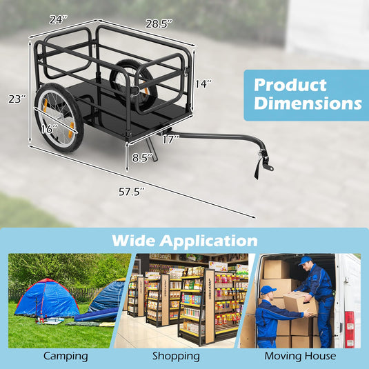 Goplus Bike Cargo Trailer, Folding Bike Cart with Weather-Proof Oxford Cover, Universal Hitch, 16" Pneumatic Wheels