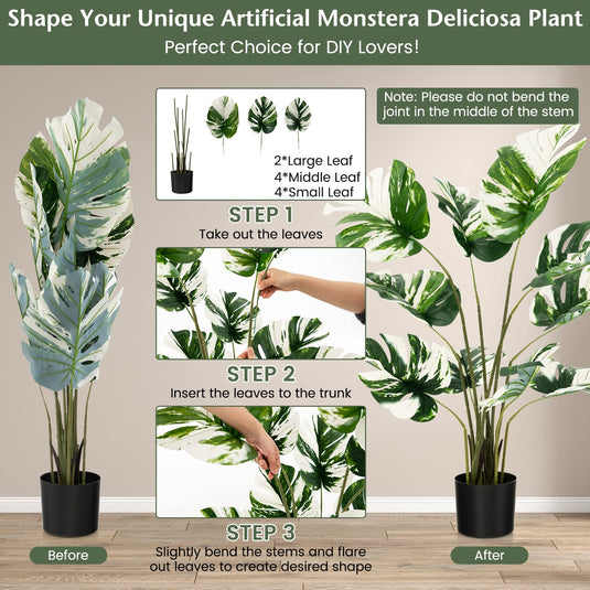 Goplus 4ft Artificial Monstera Deliciosa Plant, 2 Pack Tall Fake Tropical Palm Tree in Pot with 10 Decorative Split Leaves