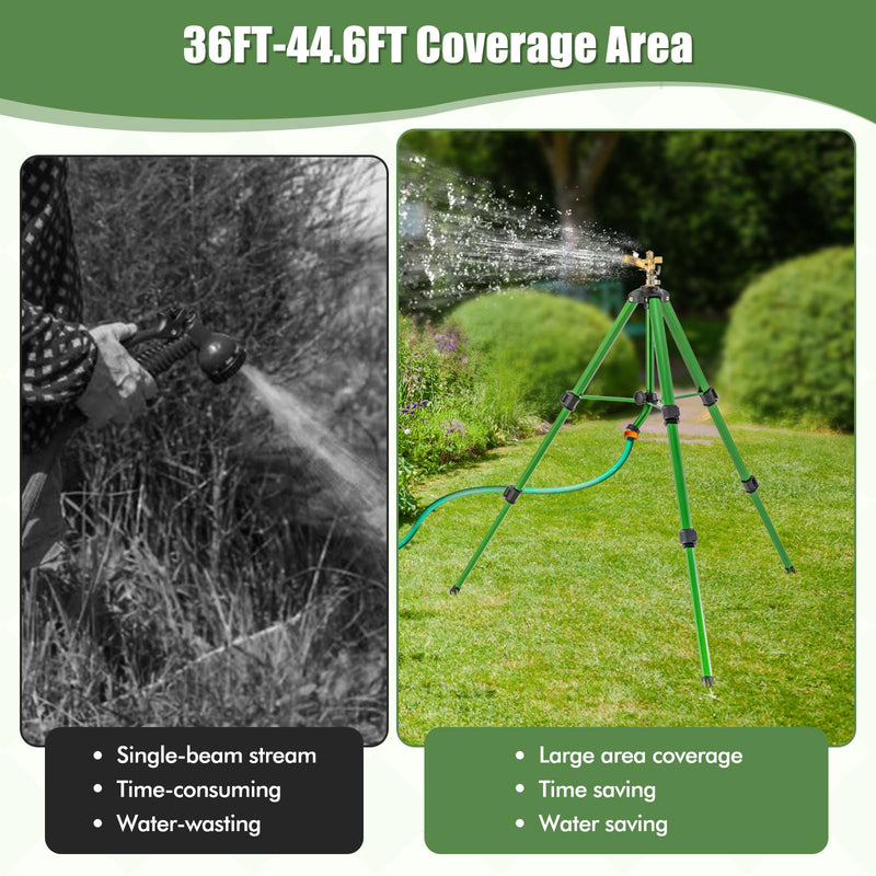 Load image into Gallery viewer, Goplus Tripod Sprinkler 2 Pack, Impact Sprinklers on Tripod Base with 360 Degree, 36-44.6FT Coverage Area, 17.5”-35” Height Adjustment
