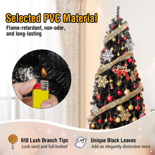 Goplus Black Pencil Christmas Tree, Pre-lit Artificial Halloween Tree