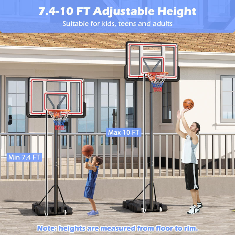 Load image into Gallery viewer, Goplus Basketball Hoop Outdoor, 7.4-10FT Quickly Height Adjustable Basketball Goal with 44 Inch Shatterproof PC Backboard
