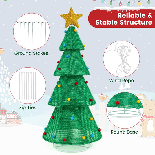 Goplus 6.2 FT Collapsible Christmas Tree with 200 Built-in LED Lights, Pre-Lit Christmas Tree w/Top Star Decoration & Furry Balls