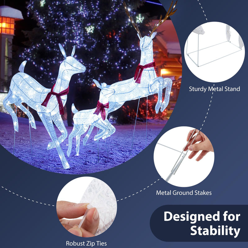 Load image into Gallery viewer, Goplus 3-Piece Large Lighted Christmas Reindeer Family, Light up Xmas Decorations w/255 LED Lights &amp; Scarves
