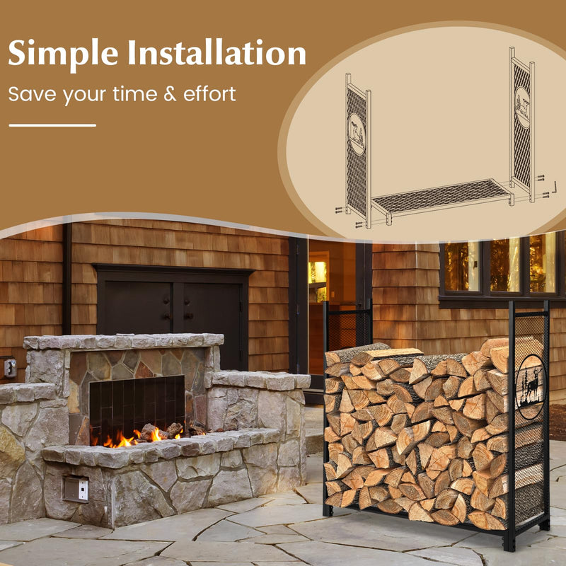 Load image into Gallery viewer, Goplus Firewood Rack Outdoor, 4 FT Metal Log Storage Rack with Mesh Sides &amp; Base
