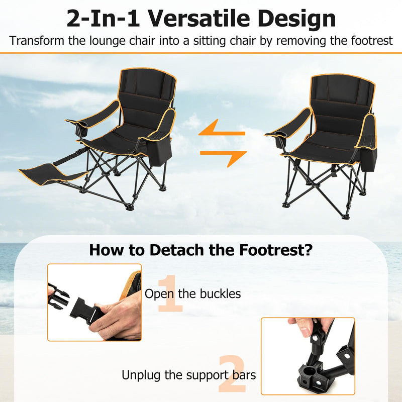 Load image into Gallery viewer, Goplus Reclining Camping Chair with Removable Footrest, 2-in-1 Folding Lounge Chair w/Adjustable Backrest Storage Bag &amp; Cup Holder
