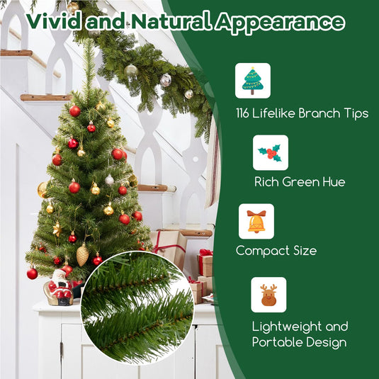 Goplus 3ft Mini Artificial Christmas Tree, Unlit Green Holiday Tree with 116 Lifelike PVC Branch Tips