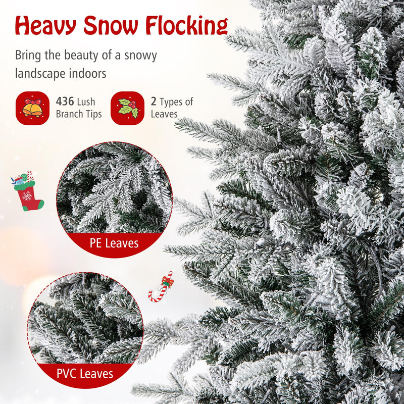 Load image into Gallery viewer, Goplus 4.5ft Pre-Lit Snow Flocked Christmas Tree, Artificial Hinged Full Xmas Tree with 160 Multicolored LED Lights
