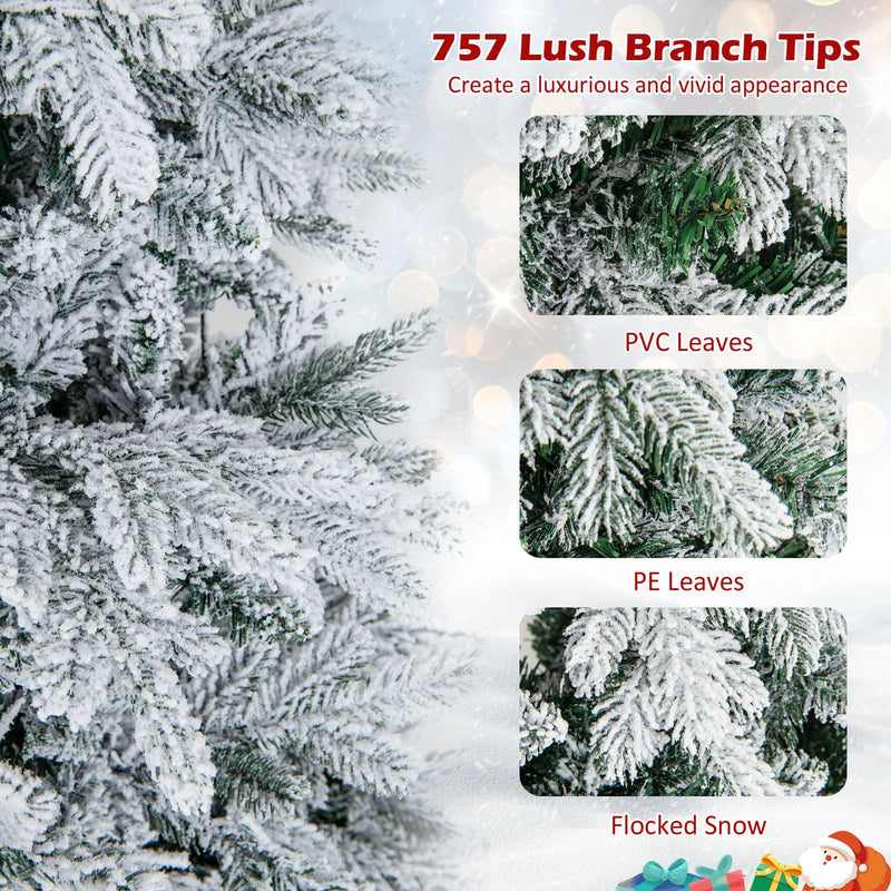 Load image into Gallery viewer, Goplus Pre-Lit Snow Flocked Christmas Tree, Artificial Hinged Xmas Tree with Branch Tips, PE &amp; PVC Mixed Leaves

