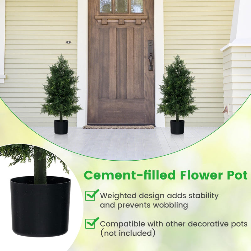 Load image into Gallery viewer, Goplus 31.5&#39;&#39; Artificial Cedar Topiary Trees for Outdoors, Potted Fake Cypress Trees with Cement Plastic Pot
