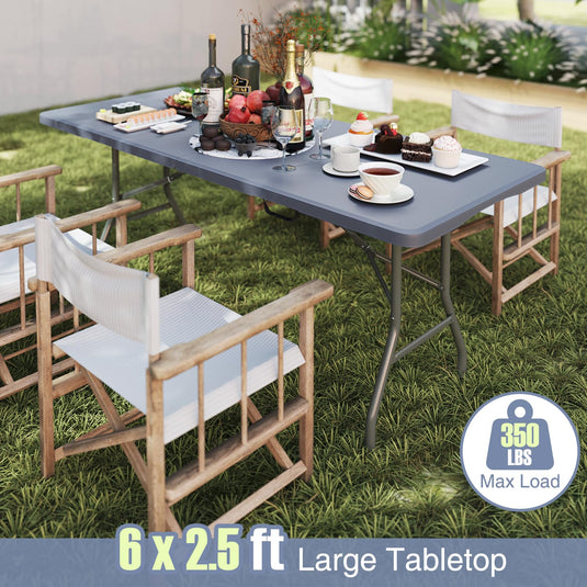 Goplus 6ft Plastic Folding Table, 350 LBS Outdoor Heavy Duty Folding Tables with HDPE Tabletop