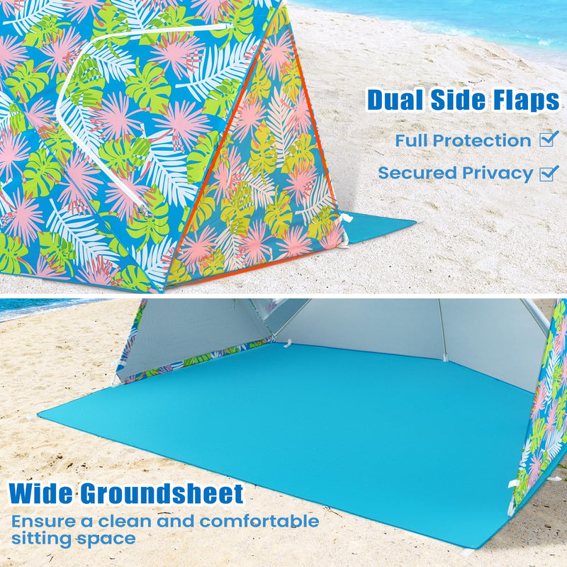 Load image into Gallery viewer, Goplus Convertible Beach Tent for 2-4 People, 2-in-1 Sun Umbrella with Roll-Up Windows, Dual Side Flaps
