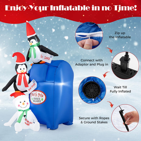 Goplus 6 Ft Christmas Inflatables, Blow up Pre-Lit Letters to Santa Mailbox with Penguins & Snow Man