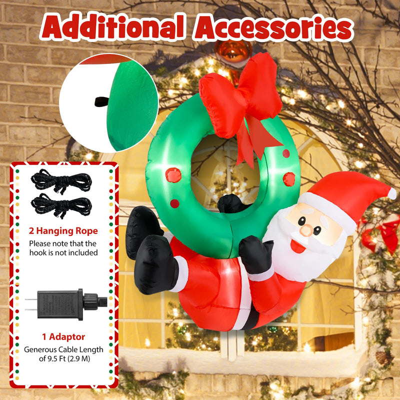 Load image into Gallery viewer, Goplus Christmas Inflatables, 4FT Blow up Santa Claus w/LED Lights &amp; Christmas Wreath
