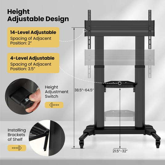 Goplus Rolling TV Stand for 32"-85" Flat Curved LED/LCD/OLED TVs up to 132 LBS, Mobile Floor TV Trolley Max VESA 400 x 700 mm