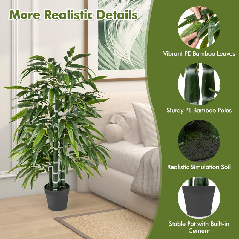 Load image into Gallery viewer, Goplus Artificial Bamboo Tree, 50&quot; Tall Set of 2 Fake Bamboo Plant with 3 PE Bamboo Trunk &amp; Flush Leaves
