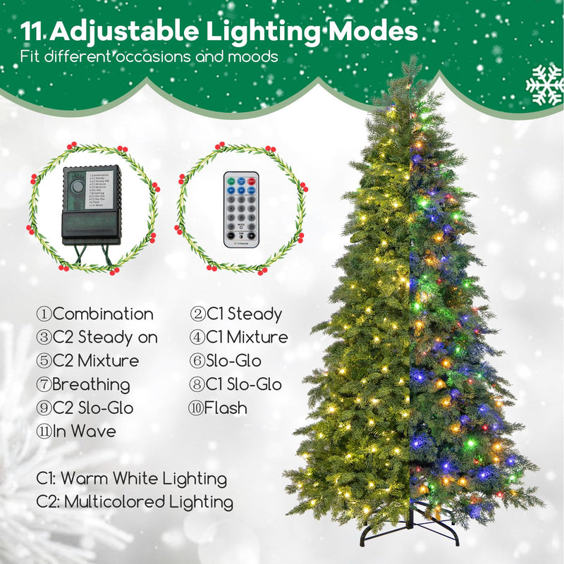 Load image into Gallery viewer, Goplus 6ft Pre-Lit Artificial Christmas Tree with 300 Multicolored &amp; Warm White LED Lights, 11 Modes, Remote Control, 721 PVC &amp; PE Tips
