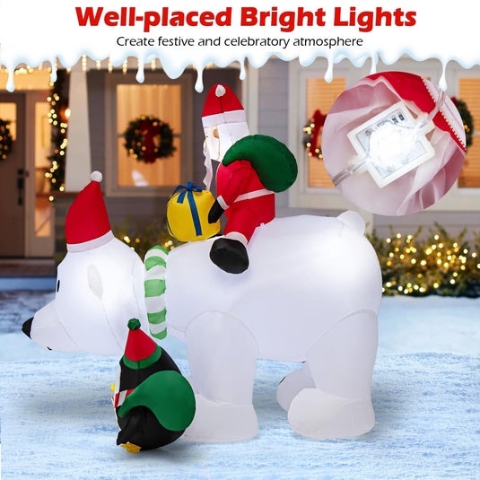 Goplus 7FT Christmas Inflatables, LED Lighted Xmas Inflatable Polar Bear with Shaking Head, Santa & Penguin