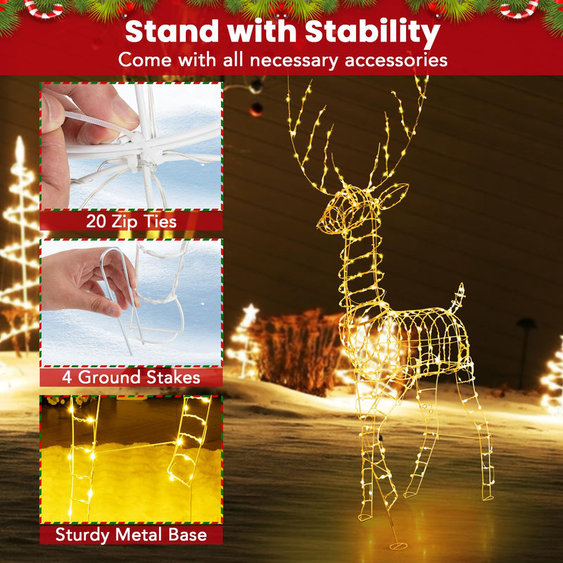 Load image into Gallery viewer, Goplus Christmas Lighted Reindeer, 6 ft 3D Festive Buck with 300 Warm White LED Lights
