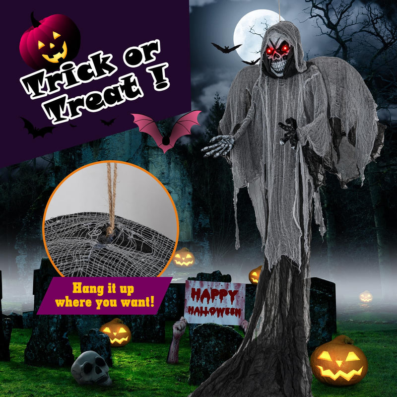 Load image into Gallery viewer, Goplus Hanging Halloween Decoration, 12.1 Ft Skeleton Ghost with Flickering Red Eyes, Scary Sounds
