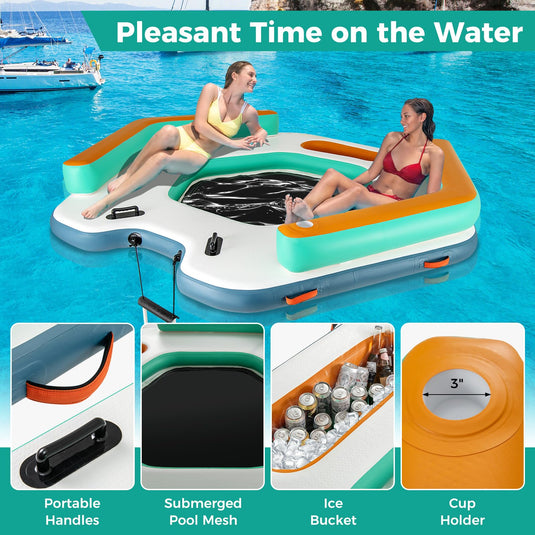 Goplus Inflatable Floating Dock, 8.7FT x 8.7FT Inflatable Dock Platform w/Detachable Ladder