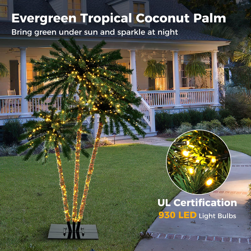 Load image into Gallery viewer, Goplus Pre-Lit Artificial Christmas Tree, 4/5/6 FT Triple Coconut Plam Trees with Metal Base
