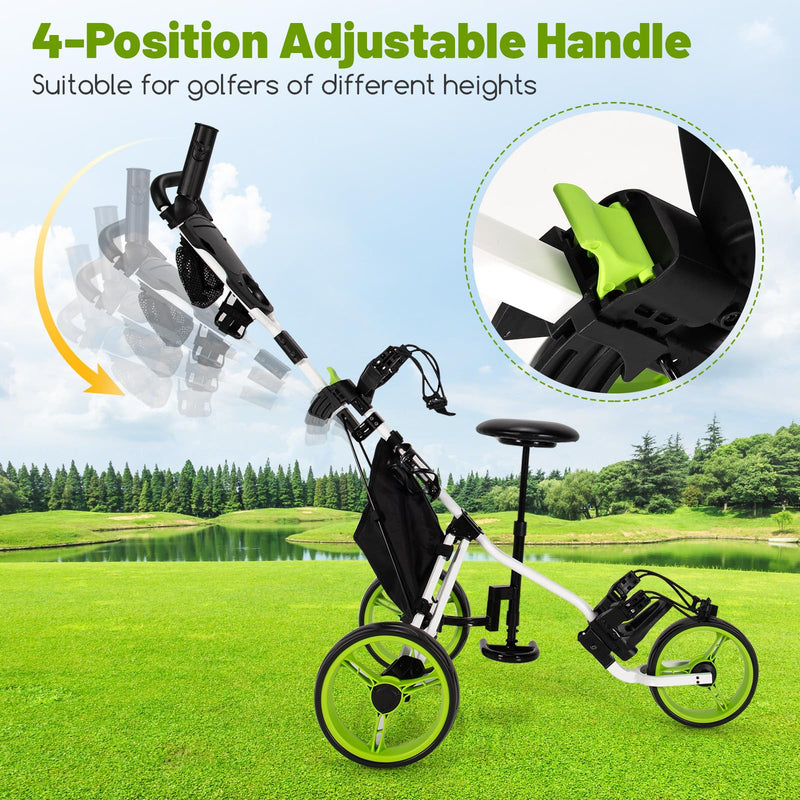 Load image into Gallery viewer, Goplus 3 Wheel Golf Push Cart, Lightweight Foldable Caddy Cart w/Adjustable Seat
