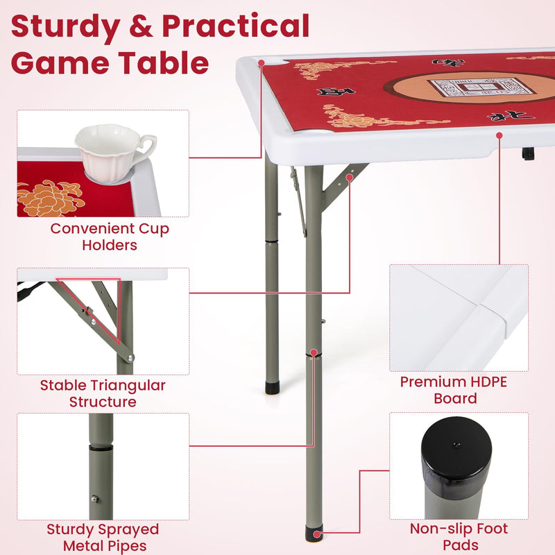 Load image into Gallery viewer, Goplus Mahjong Table, 35&quot; Square Folding Card Table w/4Cup Holders, Anti Slip Mat, HDPE Tabletop w/Removable Mat
