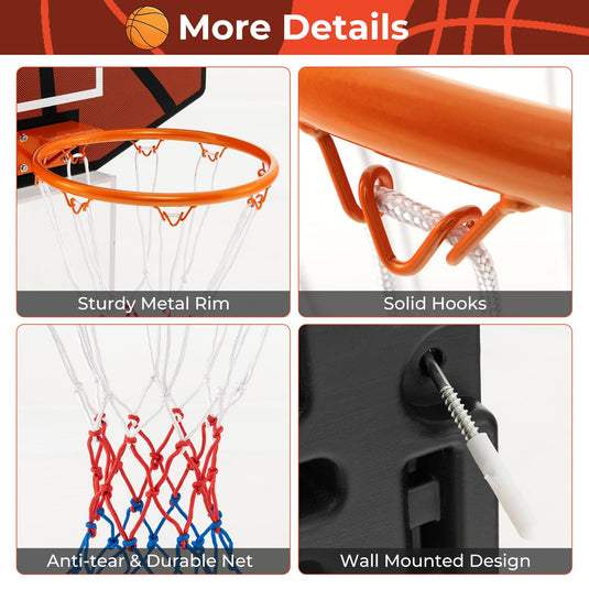 Wall Mount Basketball Hoop - 26x17.5 Inch Backboard With Shatter-Proof Design For Indoor/Outdoor