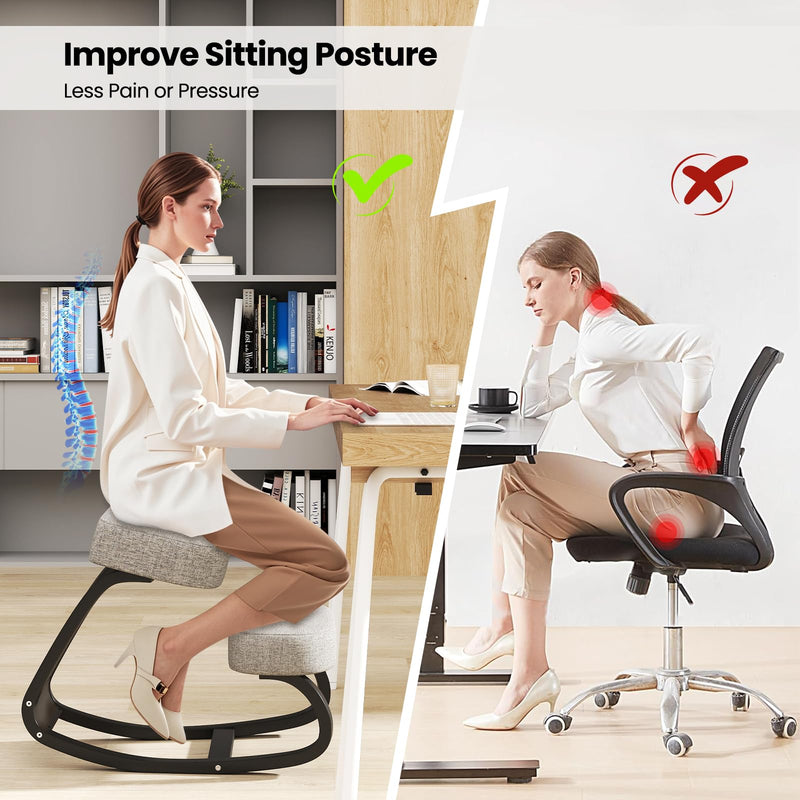 Load image into Gallery viewer, Goplus Ergonomic Kneeling Chair, Rocking Upright Posture Chair with Soft Seat &amp; Knee Pads, Gray and Black
