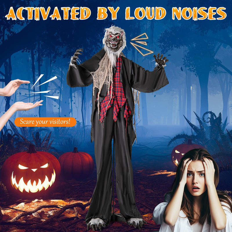 Load image into Gallery viewer, Goplus 8.2 Ft Halloween Animatronics, Sound-Activated Werewolf with Light-up Eyes &amp; Scary Sounds
