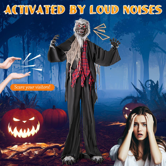 Goplus 8.2 Ft Halloween Animatronics, Sound-Activated Werewolf with Light-up Eyes & Scary Sounds