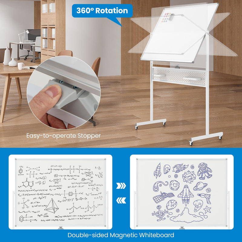 Load image into Gallery viewer, Goplus Rolling Whiteboard, 48” x 36” Height Adjustable Dry Erase Board with Pegboard, Hooks &amp; Trays, Magnets
