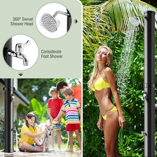 Goplus 10 Gallon Solar Heated Outdoor Shower, 7.2 FT Freestanding Garden Pool Shower with Rotating Shower Head