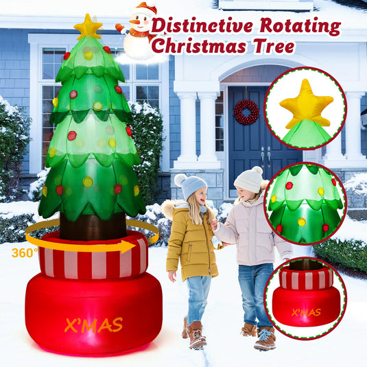 Goplus 8FT Tall Christmas Inflatables, LED Lighted Xmas Inflatable Rotating Tree Freestanding