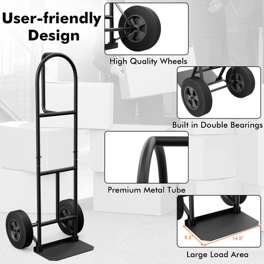 Goplus P-Handle Hand Truck, High Back Sack Barrow with 10" Wheels, Built-in Double Bearings and Foldable Load Plate