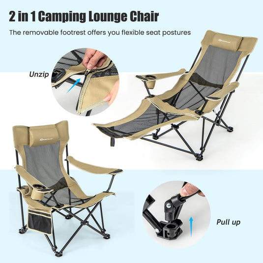 Goplus Reclining Camping Chair with Foot Rest, Folding Lounge Chair for Adults, w/Adjustable Backrest