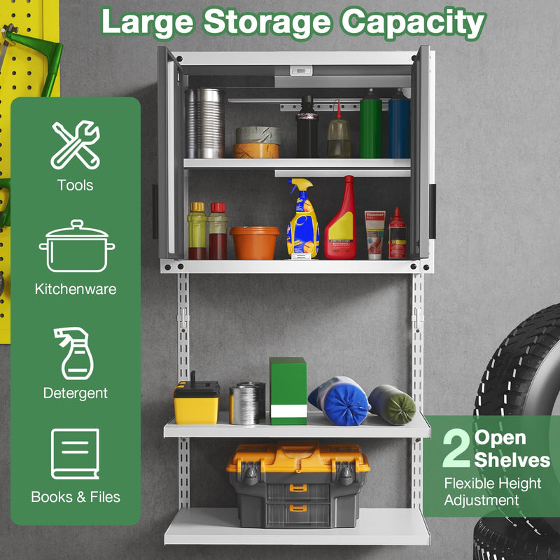 Load image into Gallery viewer, Goplus Garage Wall Cabinet, Metal Wall Mounted Tool Storage Chest with 3 Adjustable Shelves
