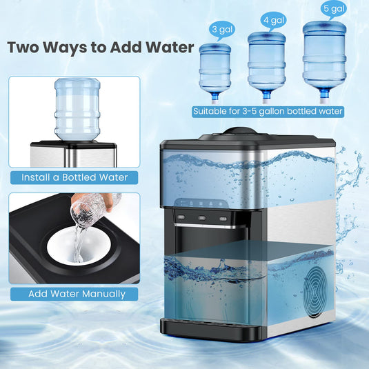 Countertop Water Cooler Dispenser with Ice Maker, 3 in 1 Top-Loading Hot & Cold Water Dispenser 5 Gallon