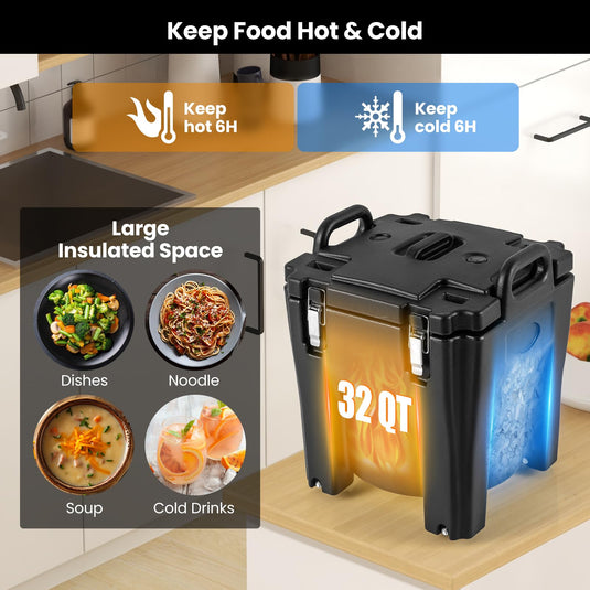 Goplus Portable Insulated Food Carrier, 32 QT Stackable Food Warmer with Stainless Steel Barrel