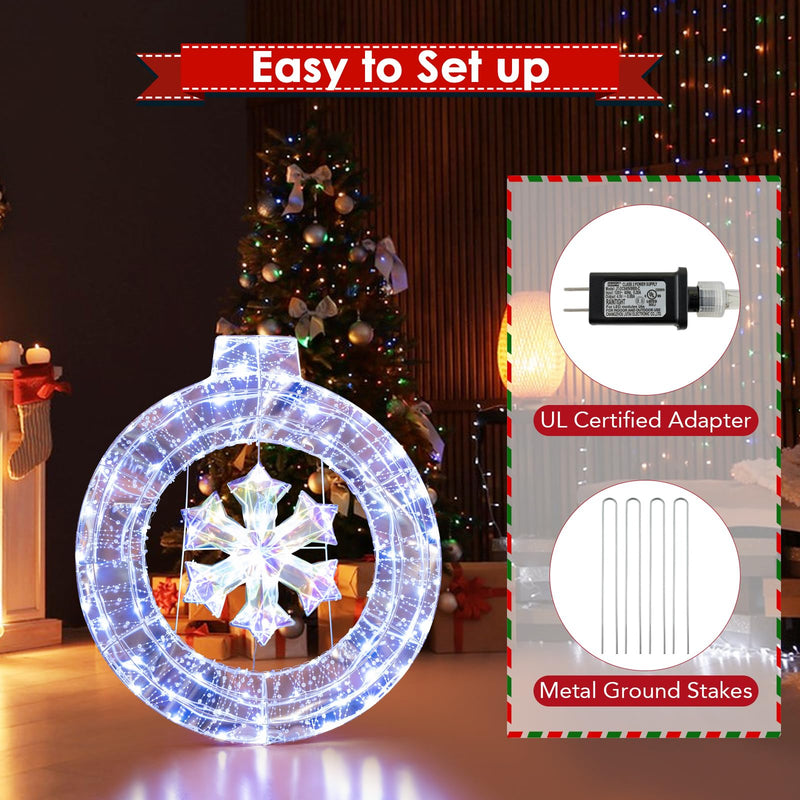 Load image into Gallery viewer, Goplus 33” Lighted Ornament with Snowflake, Pre-Lit Christmas Wreath with 128 Cold White LED Lights
