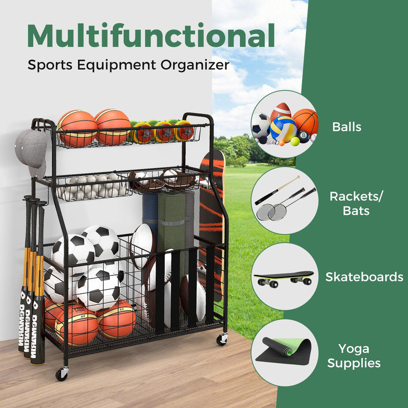 Load image into Gallery viewer, Goplus Sports Equipment Organizer for Garage, Ball Storage Rack w/Wheels
