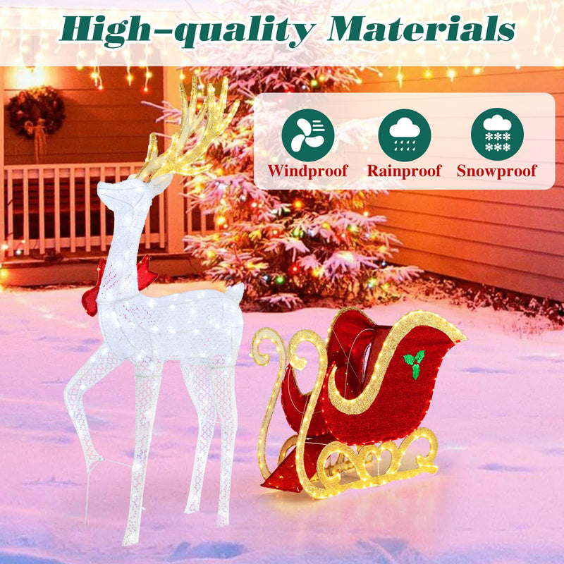 Load image into Gallery viewer, Goplus Lighted Christmas Reindeer &amp; Sleigh Set, Light-up Xmas Decorations with 462 LED Lights
