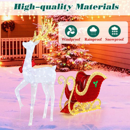 Goplus Lighted Christmas Reindeer & Sleigh Set, Light-up Xmas Decorations with 462 LED Lights